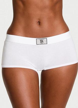 Женские трусики victoria’s secret (42112955166987) logo cotton shine patch boyshort xxl белые