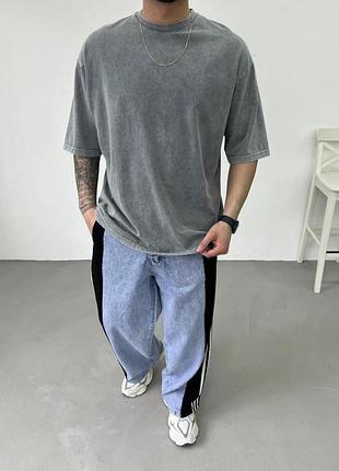 Стильная футболка свободного кроя унисекс acid wash серая