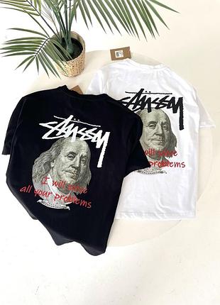 Футболка stussy franklin/ спортивная футболка стуси marvelлин черная/ белая білий, xl