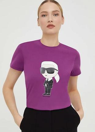 Женская футболка karl lagerfeld фиолетовая фиолетовая хлопковая футболка карл лагерфельд футболка с принтом xxl