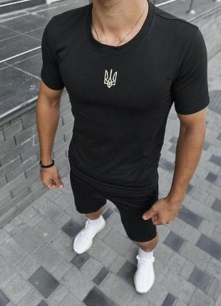 Черная футболка мужская с лого "тризуб" s m l xl xxl 3xl