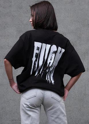 Женская оверсайз футболка с принтом without fight black l/xl 2xl-3xl