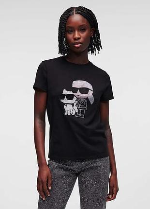Чорна бавовняна футболка karl lagerfeld футболка карл лагерфельд з круглим вирізом стильна футболка для жінок