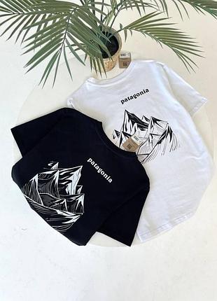 Мужская футболка patagonia logo - брендовая футболка патагония с принтом (черная, белая)