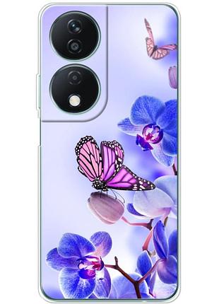 Чехол силиконовый с картинкой на huawei honor x7b (цветок, бабочка на орхидее)