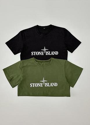Футболка хакі stone island принт + футболка чорна stone island принт