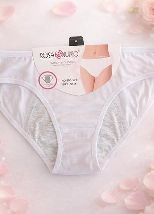 Жіночі трусики для критичних днів білі rosa junio(s/m, l/xl) – багаторазові жіночі трусики для особливих днів