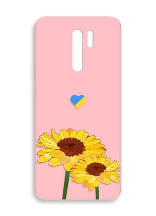Матовий рожевий чохол на xiaomi redmi 9 :: жовті квіти (принт 364)