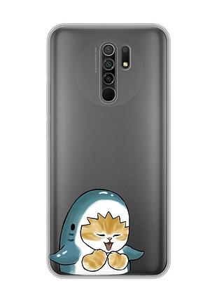 Прозрачный чехол на xiaomi redmi 9 :: котёнок акула (принт 376)