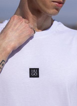 Мужская футболка hugo boss, футболка мужская хуго босс, брендовая футболка белого цвета на лето