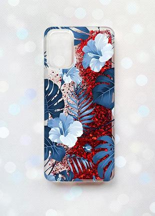 Чехол с плавающими блестками на samsung galaxy a02s красный :: тропики (принт 373)
