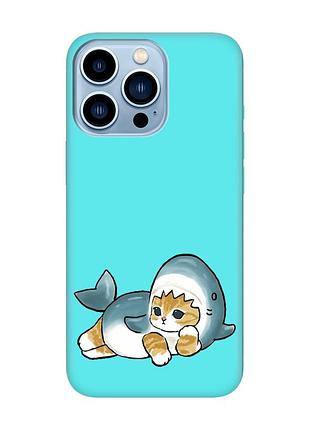 Матовый бирюзовый чехол на apple iphone 13 pro max :: котенок акула (принт 355)