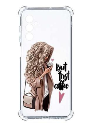 Чехол с утолщёнными углами на samsung galaxy a05s (a057) :: девушка с кофе (принт 114)