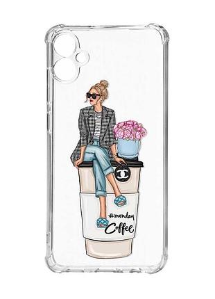 Чохол з потовщеними кутами на samsung galaxy a05 (a055) :: дівчина на каві (принт 228)