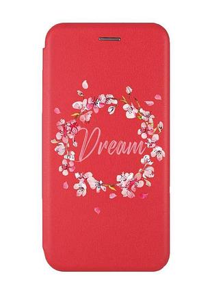 Чохол-книжка червоний з малюнком на xiaomi redmi note 14 4g віночок з сакури (принт 284)