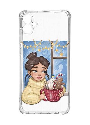 Чохол з потовщеними кутами на samsung galaxy a05 (a055) :: україночка з какао (новорічний принт 197)