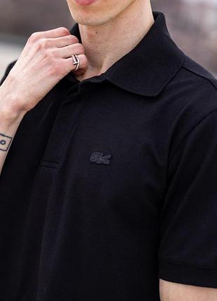 Чоловіча поло lacoste, чорна поло футболка лакоста, футболка lacoste хлопок