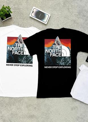 Белая унисекс the north face с горами, футболка the north face с рисунком на спине черная зе норс фейс