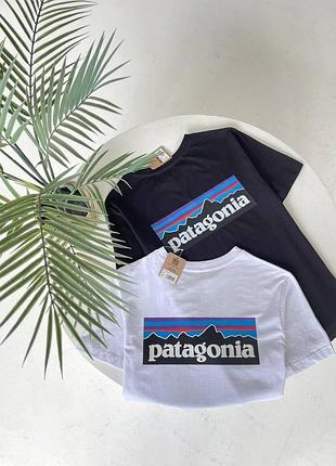 Мужская футболка patagonia logo - брендовая футболка патагония с принтом (черная, белая)