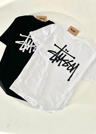 Футболка stussy big logo - брендовая хлопковая футболка стусси (черная, белая) чорний, s