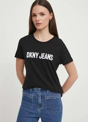 Черная хлопковая футболка dkny женская футболка с принтом дкню стильная черная футболка