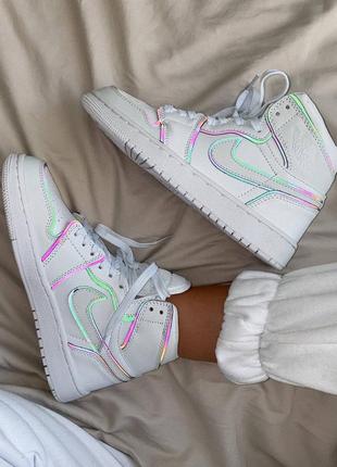 Кроссовки белые найк джордан рефлективные (36рр - 44рр) tan nike air jordan 1 reflective
