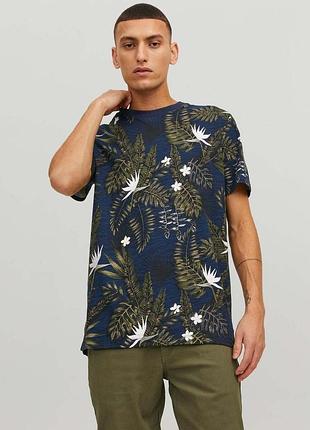 Футболка бавовняна довга чоловіча jack & jones 191647 l темно-синьо-зелена (2200005066850)