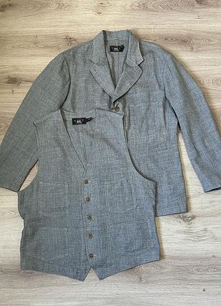 Льняний костюм двійка rrl блейзер double ralph lauren піджак та жилет ральф лорен