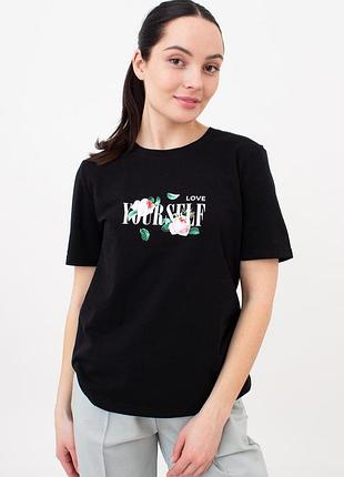 Жіноча бавовняна футболка з принтом giulia t-shirt print 4802/60 s black-black/flowers