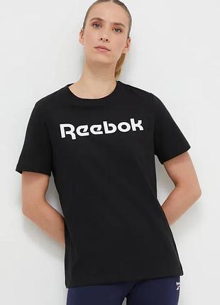 Женская черная футболка reebok базовая женская футболка рибок спортивная футболка из хлопка для женщин