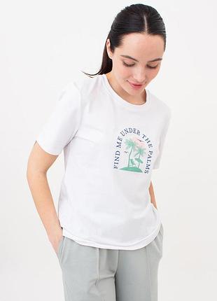 Жіноча бавовняна футболка з принтом giulia t-shirt print 4802/60 s white-white/palm print