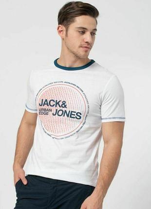 Футболка бавовняна довга чоловіча jack & jones 173015 m біла з принтом (lv2200004634210)