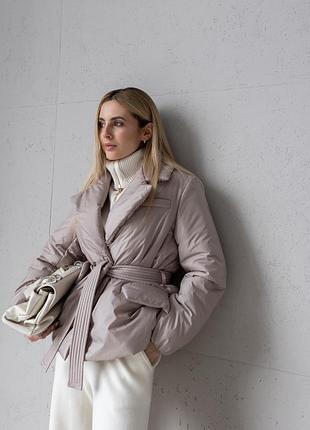 Женская оверсайз куртка под пояс на softtherm pro, легкая демисезонная куртка с акцентом на талии 40-54 размеры пудровая 54, 4xl