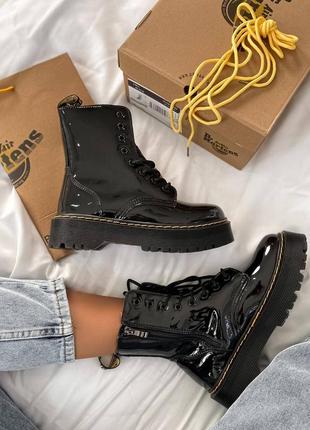 Лаковые женские чёрные ботинки доктор мартинс жадон dr martens jadon patent black, ботинки жіночі доктор мартінс лакові осінь-весна2 фото