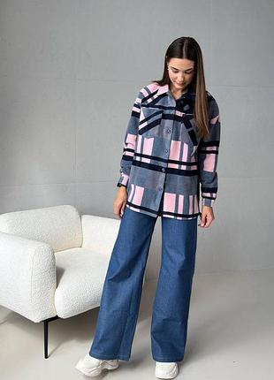 Женская теплая рубашка в клетку трикотажная, удлиненная рубашка куртка oversize 44-50 размеры черная 48, s