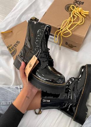 Лаковые женские чёрные ботинки доктор мартинс жадон dr martens jadon patent black, ботинки жіночі доктор мартінс лакові осінь-весна10 фото