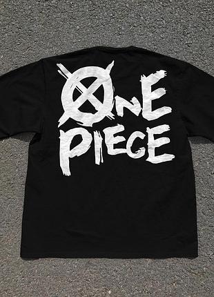 Футболка чоловіча з принтом аніме ван піс схіп греат ваве оверсайз (s/m/l) черний