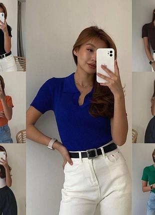Женская базовая футболка polo oversize из турецкого мустанга стильная однотонная футболка 42-46