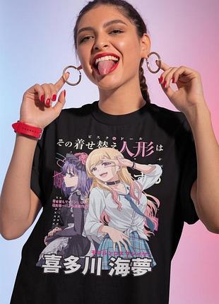 Футболка мужская аниме марин китагава мй дресс оверсайз (s/m/l) черний animej0009
