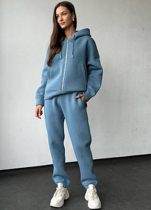 Качественный женский теплый костюм на флисе 44-50 размеры голубой 50