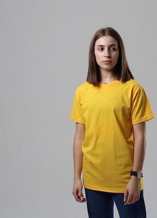 Желтая хлопковая однотонная футболка унисекс l