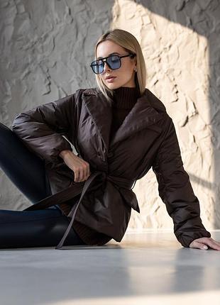 Жіноча оверсайз куртка під пояс на softtherm pro, легка куртка з акцентом на талії 40-54 розміри шоколад 54, m