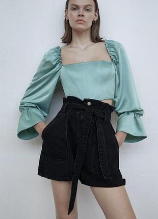 Джинсовые шорты высокая посадка от zara