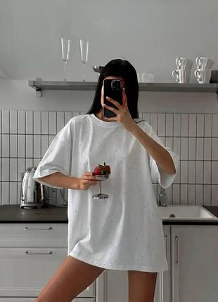 Женская стильная трендовая футболка со стразами из pinterest турецкий кулир белый