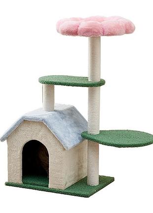 Когтеточка-комплекс для кота (cat tree) с полками и домиком, устойчивая конструкция volso kt-036