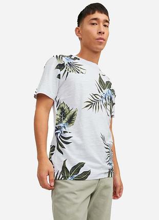 Футболка бавовняна довга чоловіча jack & jones 191644 s біла із зеленим (2200005066782)
