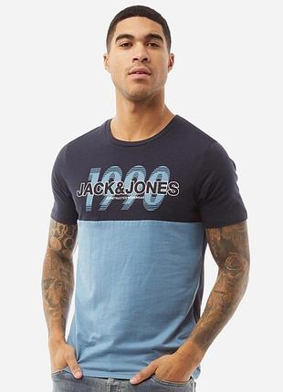 Футболка бавовняна довга чоловіча jack & jones 173030 s темно-синя з принтом (lv2200004634982)
