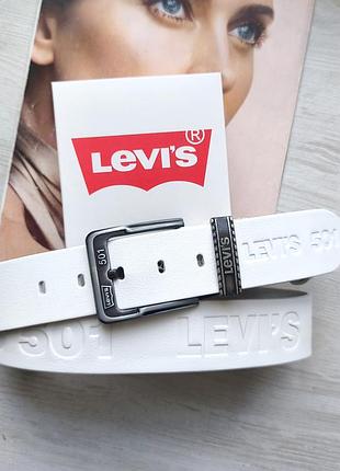 Мужской кожаный ремень с тиснением levis белый