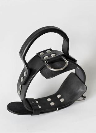 Шкіряний нашийник ручної роботи «lockdog» з ручкою чорний, xl