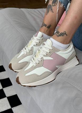 Женские бежевые кроссовки new balance 327 pink grey white х нью беланс 38